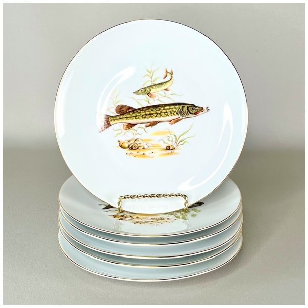Fisketallerken m/guldkant og fisk - Schwarzenhammer