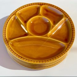 Fransk fonduetallerken - sennepsgul, opdelt, Gien 