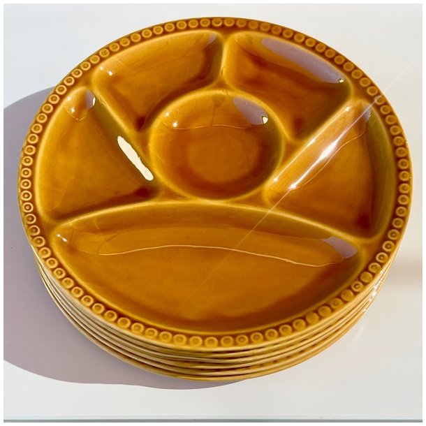 Fransk fonduetallerken - sennepsgul, opdelt, Gien 