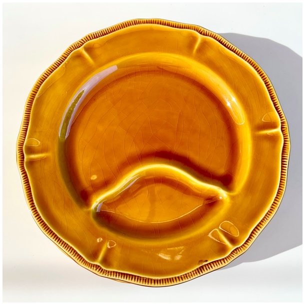 Fransk fonduetallerken - sennepsgul, to-delt, Longchamp 