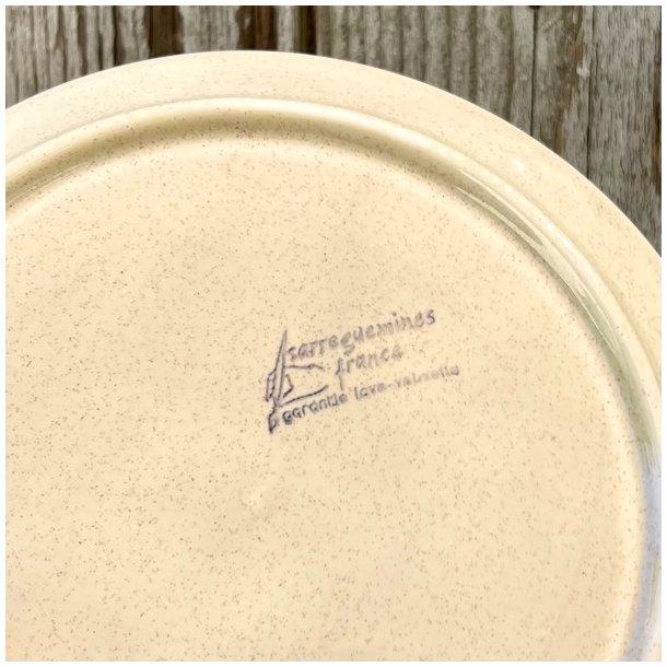 Fransk fonduetallerken - rhvid, m/vilde blomster  