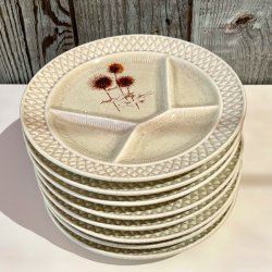 Fransk fonduetallerken - rhvid, m/vilde blomster  