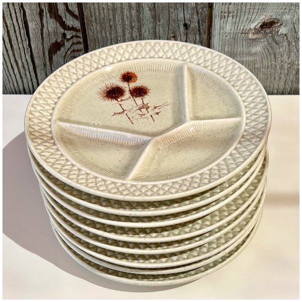 Fransk fonduetallerken - rhvid, m/vilde blomster  