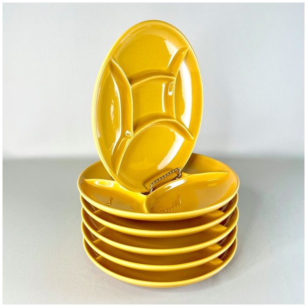 Fonduetallerken - opdelt, gul 