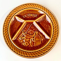 Fransk fonduetallerken - sennepsgul, opdelt m/ko 