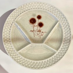 Fransk fonduetallerken - rhvid, m/vilde blomster  