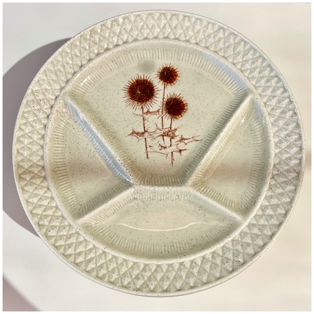 Fransk fonduetallerken - rhvid, m/vilde blomster  