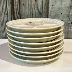 Fransk fonduetallerken - rhvid, m/vilde blomster  