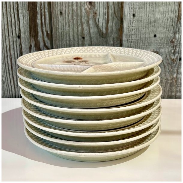 Fransk fonduetallerken - rhvid, m/vilde blomster  