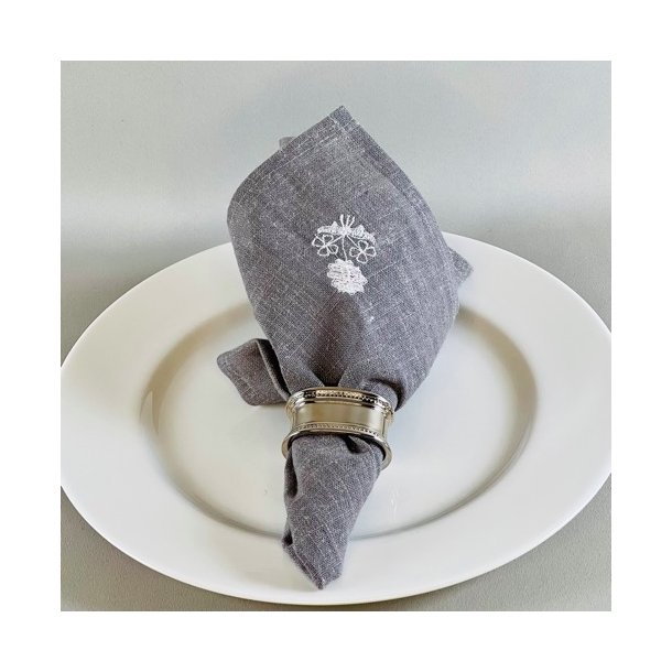 Stofservietter - franske gr m/hvidt broderi