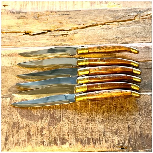 Franske steakknive (6 stk) - vintage Laguiole, trskaft