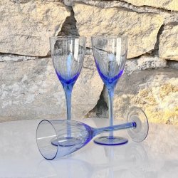 Vinglas - hvidvin, azurbl med ciseleringer