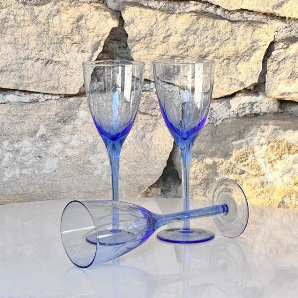 Vinglas - hvidvin, azurbl med ciseleringer