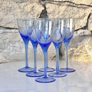 Vinglas - hvidvin, azurbl med ciseleringer