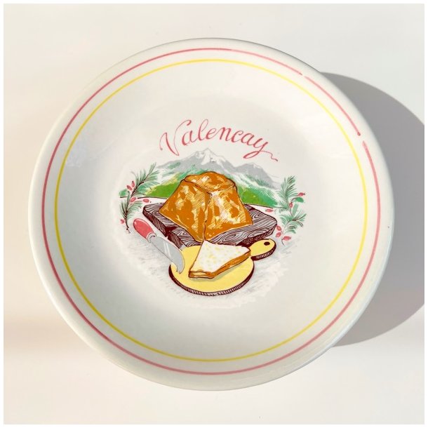 Ostetallerken (st a' 6 stk) - fransk m/rd og gul kant 