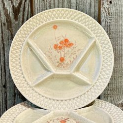 Fransk fonduetallerken - rhvid, m/vilde blomster  