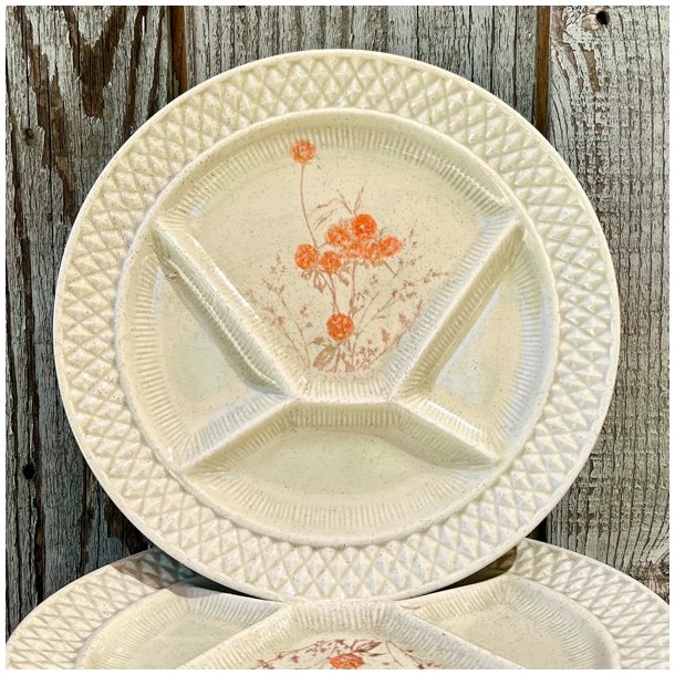 Fransk fonduetallerken - rhvid, m/vilde blomster  