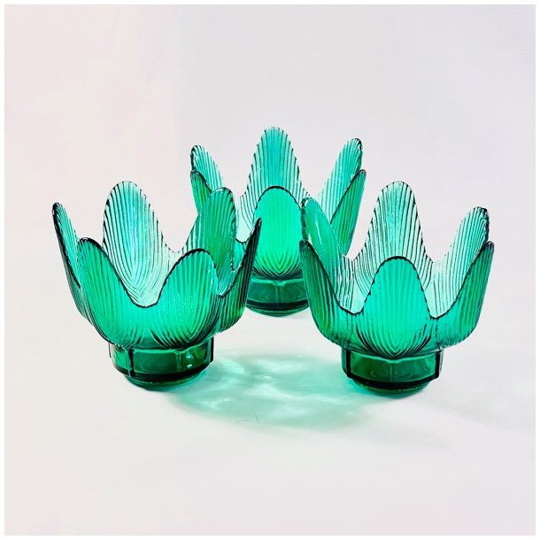 Fyrfadsstager trio (st a' 3 stk) - grn, fjer 