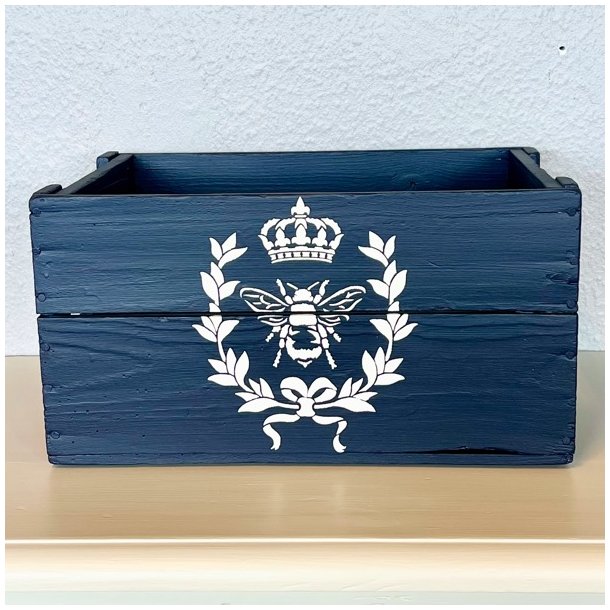 Gl. sodavandskasse - mrkebl m/bi og krone