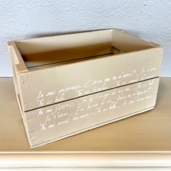 Gl. sodavandskasse - sand m/fransk tekst