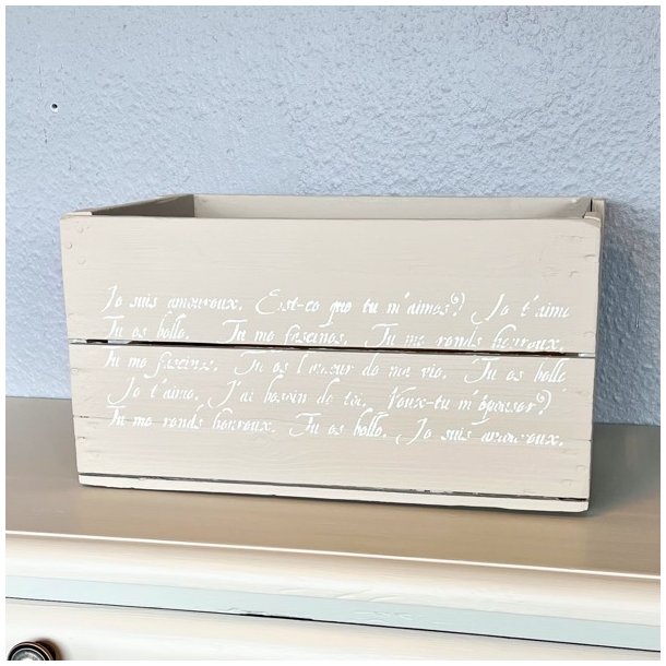 Gl. sodavandskasse - sand m/fransk tekst