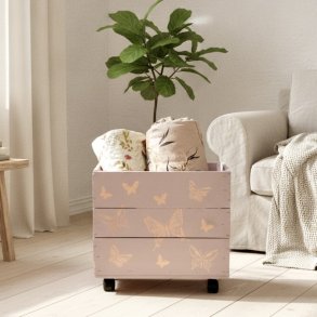 Gl. �lkasse p� hjul - st�vet rosa