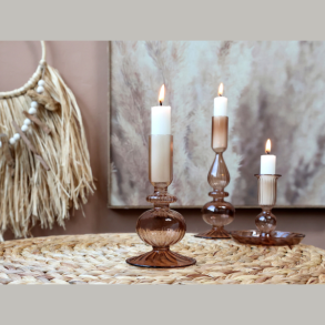 Lysestage - glas, karamel H14 cm