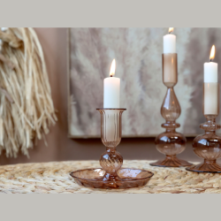 Lysestage - glas, karamel, H11 cm