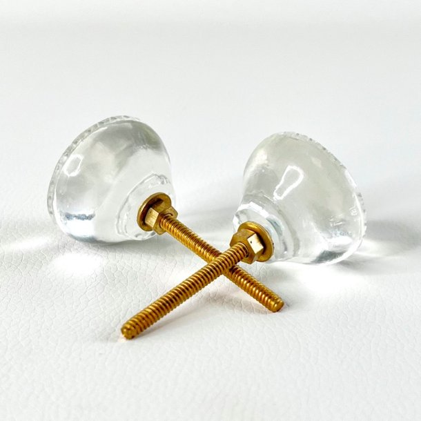M�belknop - glas, rund m/prikket kant
