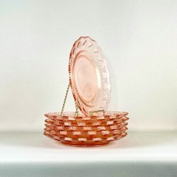 Tallerkener (6 stk) i lyserdt glas med blonde og hulmnster