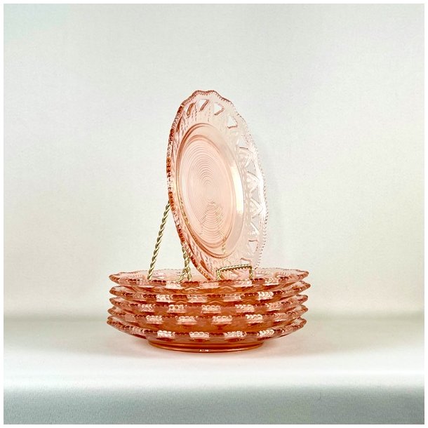 Tallerkener (6 stk) i lyserdt glas med blonde og hulmnster