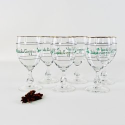 Irish Coffee glas (6 stk samlet) - p� stilk, gr�n skrift