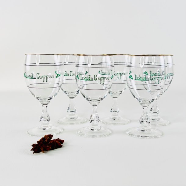Irish Coffee glas (6 stk samlet) - p� stilk, gr�n skrift