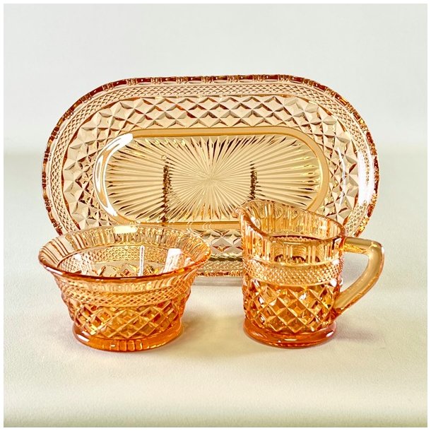 Vintage sukker/flde st p glasbakke - orange glas