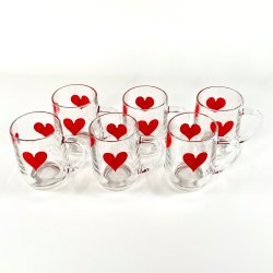 Glaskrus (6 stk samlet) - franske med rde hjerter 