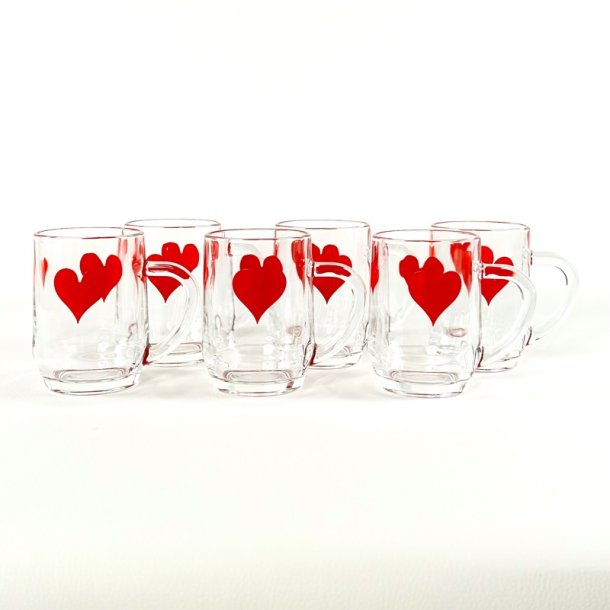 Glaskrus (6 stk samlet) - franske med rde hjerter 