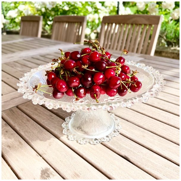 Glasopsats - vintage fransk kagefad m/perlekant