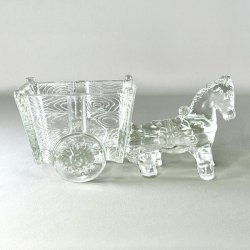 Vintage glasskl med sel og vogn - stor