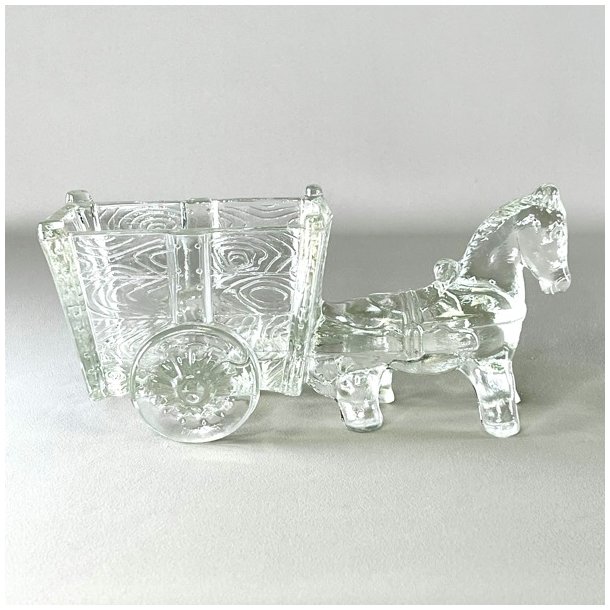 Vintage glasskl med sel og vogn - stor