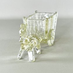 Vintage glasskl med sel og vogn - stor, let gylden