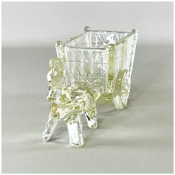 Vintage glasskl med sel og vogn - stor, let gylden