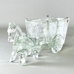 Vintage glasskl med sel og vogn - stor