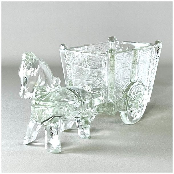 Vintage glasskl med sel og vogn - stor