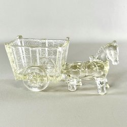 Vintage glasskl med sel og vogn - stor, let gylden