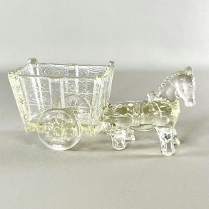 Vintage glasskl med sel og vogn - stor, let gylden