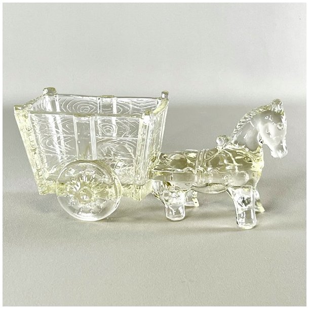 Vintage glasskl med sel og vogn - stor, let gylden