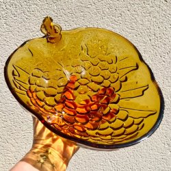 Stor glasskl - drue, ravfarvet 