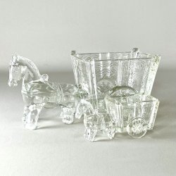 Vintage glasskl med sel og vogn - stor