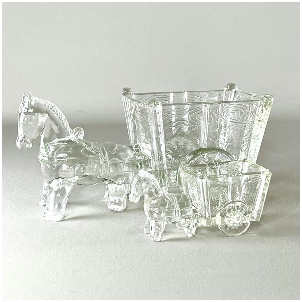 Vintage glasskl med sel og vogn - stor