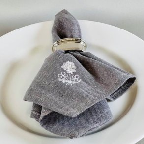 Stofservietter - franske gr m/hvidt broderi